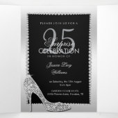 Invitation Trois Volets Stiletto, Photo, QR Code 25e anniversaire surprise (Intérieur au milieu)