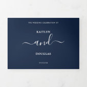 Invitation Trois Volets Suite de Mariage de script simple bleu et blanc Na (Page de couverture)