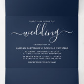 Invitation Trois Volets Suite de Mariage de script simple bleu et blanc Na (Intérieur au milieu)