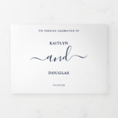 Invitation Trois Volets Suite de Mariage de script simple bleu et blanc Na (Page de couverture)