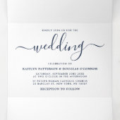 Invitation Trois Volets Suite de Mariage de script simple bleu et blanc Na (Intérieur au milieu)