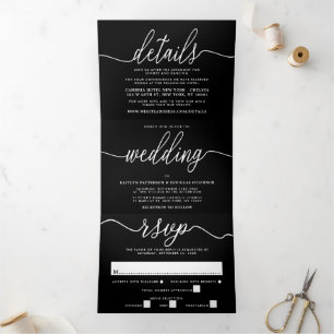 Invitation Trois Volets Suite de Mariage de script simple en noir et blanc