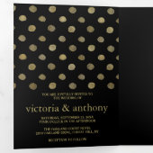 Invitation Trois Volets Suite de Mariages Pois Black & Gold moderne (Intérieur en premier)