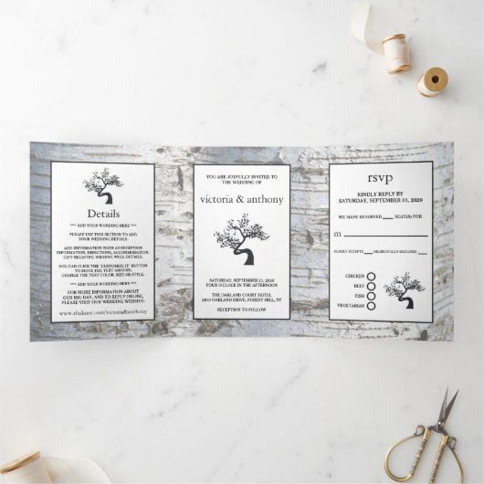 Invitation Trois Volets Suite Mariage Birch Tree (Intérieur)