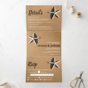 Invitation Trois Volets Suite Mariage de plage Starfish
