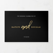 Invitation Trois Volets Suite Mariage de script Gold Foil moderne (Page de couverture)