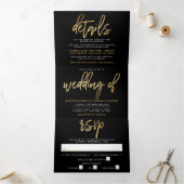 Invitation Trois Volets Suite Mariage de script Gold Foil moderne (Intérieur)