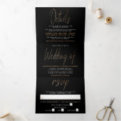 Invitation Trois Volets Suite Mariage de script Gold Foil moderne (Intérieur)