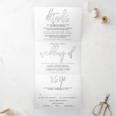 Invitation Trois Volets Suite Mariage de script Silver moderne (Intérieur)