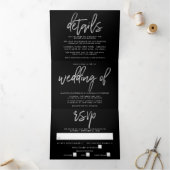 Invitation Trois Volets Suite Mariage de script Silver moderne (Intérieur)