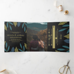 Invitation Trois Volets Suite Mariage feuille tableau noir