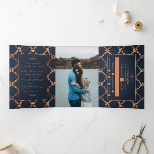 Invitation Trois Volets Suite Mariage Géométrique vintage Gatsby (Intérieur)