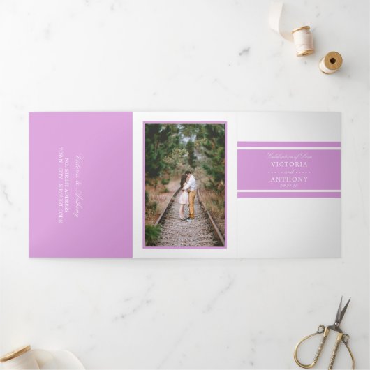 Invitation Trois Volets Suite Mariage moderne Purple Breeze (Extérieur)