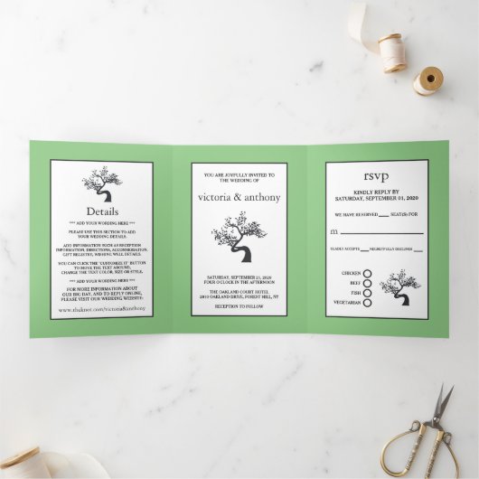 Invitation Trois Volets Suite Mariage Silhouette Arbre (Intérieur)