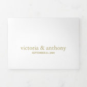 Invitation Trois Volets Suite moderne blanche et Mariage or (Page de couverture)