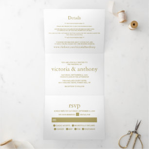Invitation Trois Volets Suite moderne White and Gold Mariage