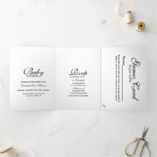 Invitation Trois Volets Suite simple de Baby shower noir et blanc