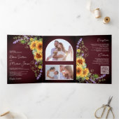 Invitation Trois Volets Sunflowers Lavender Bourgogne Code QR Mariage (Intérieur)