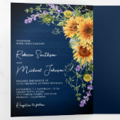 Invitation Trois Volets Sunflowers Lavender Marine bleu QR Code Mariage (Intérieur en premier)
