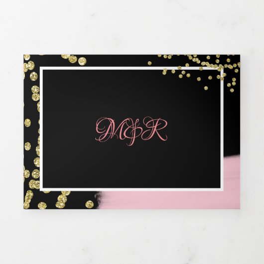 Invitation Trois Volets Superbe Parties scintillant Pinceau rose Mariage C (Page de couverture)