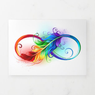 Invitation Trois Volets Symbole d'infini avec plume arc-en-ciel