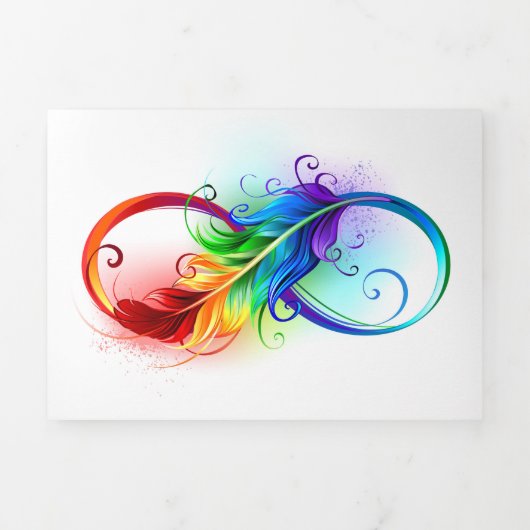 Invitation Trois Volets Symbole d'infini avec plume arc-en-ciel (Page de couverture)