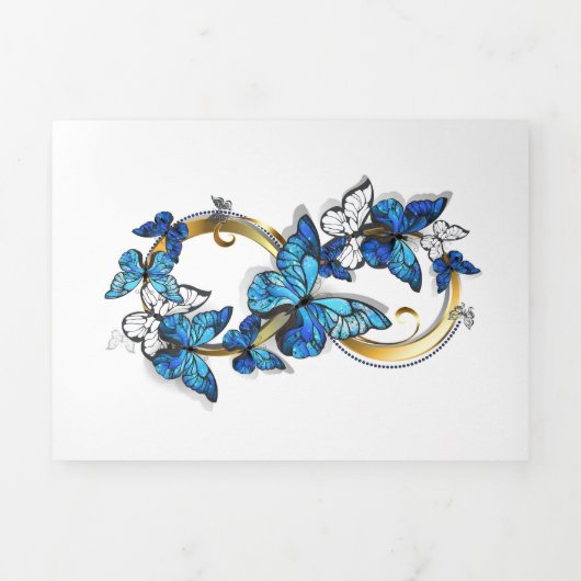 Invitation Trois Volets Symbole infini de papillons Morpho bleus (Page de couverture)