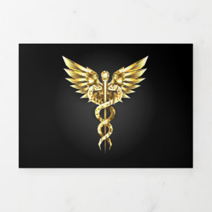 Invitation Trois Volets Symbole Polygonal Or Caduceus