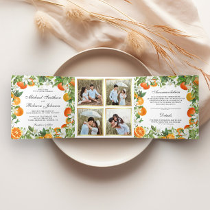 Invitation Trois Volets Tangerine Citrus Orange Photo Collage Mariage