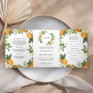 Invitation Trois Volets Tangerine Rustique Citrus Orange Tout en un Mariag