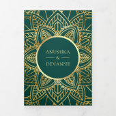 Invitation Trois Volets Teal and Gold Ethnic Mandala Indian Wedding (Page de couverture)