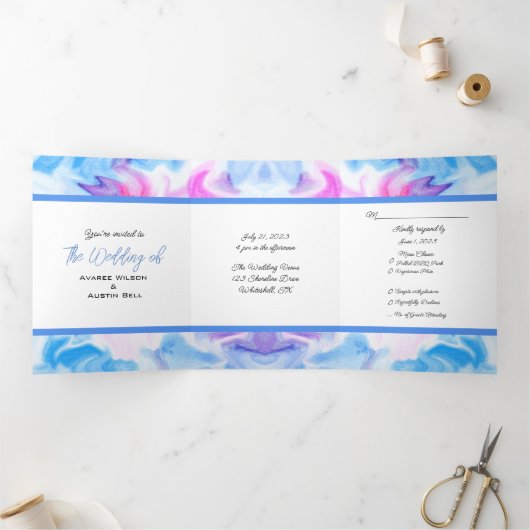 Invitation Trois Volets Teinture à tarte bleue et rose (Intérieur)