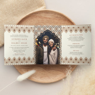 Invitation Trois Volets Tenue de mariage Anand Karaj Sikh Ikat beige tout-