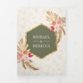 Invitation Trois Volets Terme Boho Floral Pampas Sage Green Mariage (Page de couverture)