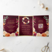 Invitation Trois Volets Terme couronne florale QR Code Mariage Bourgogne (Intérieur)
