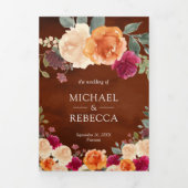 Invitation Trois Volets Terracotta Bourgogne Floral Photo QR Code Mariage (Page de couverture)