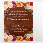 Invitation Trois Volets Terracotta Bourgogne Floral Photo QR Code Mariage (Intérieur en premier)