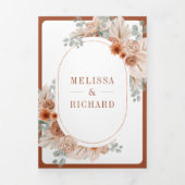 Invitation Trois Volets Terracotta Floral Boho Pampas Mariage orange brûlé (Page de couverture)