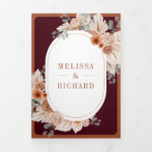 Invitation Trois Volets Terracotta Floral Pampas Burgundy QR Code Wedding (Page de couverture)
