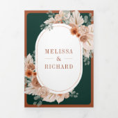 Invitation Trois Volets Terracotta Floral Pampas Emerald QR Code Wedding (Page de couverture)