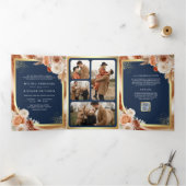 Invitation Trois Volets Terracotta Floral Pampas Gold Marine Mariage bleu (Intérieur)