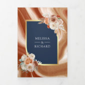 Invitation Trois Volets Terracotta Floral Pampas Gold Marine Mariage bleu (Page de couverture)