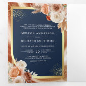 Invitation Trois Volets Terracotta Floral Pampas Gold Marine Mariage bleu (Intérieur en premier)