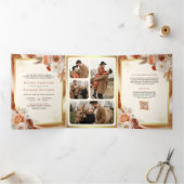 Invitation Trois Volets Terracotta Floral Pampas Or tout en un Mariage (Intérieur)