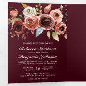 Invitation Trois Volets Terracotta Floral QR Code Burgundy Wedding (Intérieur en premier)