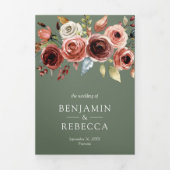 Invitation Trois Volets Terracotta Floral QR Code Sage Green Wedding (Page de couverture)