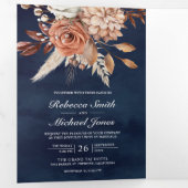 Invitation Trois Volets Terracotta Floral tout en un code QR Mariage de ma (Intérieur en premier)