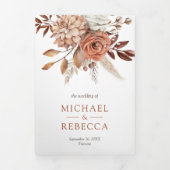 Invitation Trois Volets Terracotta Floral tout en un QR Code Mariage (Page de couverture)