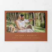 Invitation Trois Volets Terracotta Gold World Map QR Code Photo Wedding (Page de couverture)