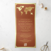 Invitation Trois Volets Terracotta Gold World Map QR Code Photo Wedding (Intérieur)